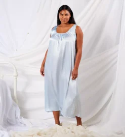 Amanda Rich Plus Size Glossy Satin Sleeveless Long Gown – Lustrous Scoop Neck Sleep Dress -Her Room US amanda rich amri01 103 40x cs6