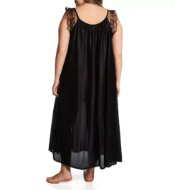 Amanda Rich Plus Size Lace Cap Ankle Length Gown - Rosette Detail Nylon Loungewear -Her Room US amanda rich amri01 105 shx bs