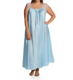 Amanda Rich Plus Size Lace Cap Ankle Length Gown - Rosette Detail Nylon Loungewear