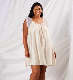 Amanda Rich Plus Size Lace Cap Sleeve Nylon Tricot Knee Length Nightgown -Her Room US amanda rich amri01 106 shx cs6