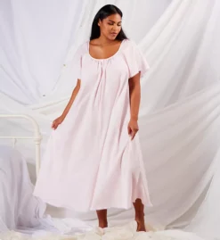 Plus Short Sleeve Long Gown With Eyelet Trim -Her Room US amanda rich amri01 145 80x cs6