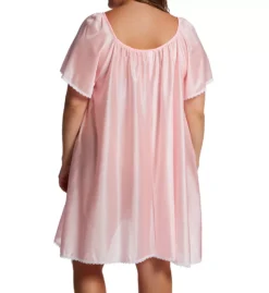 Amanda Rich Plus Size Nylon Tricot Knee Length Nightgown – Lace Trim Short Sleeve Sleepwear -Her Room US amanda rich amri01 146 shx bs