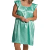 Amanda Rich Lustrous Satin Plus Size Knee Length Gown – Flutter Sleeve Scoop Neck Sleepwear