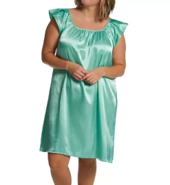 Amanda Rich Lustrous Satin Plus Size Knee Length Gown – Flutter Sleeve Scoop Neck Sleepwear