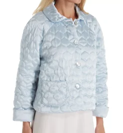 Amanda Rich Quilted Satin Button Front Bed Jacket – Warm Long Sleeve Sleep Robe