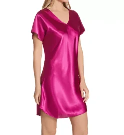 Amanda Rich Bias Cut Satin T-Shirt Gown – Flutter Sleeve V-Neck Chemise