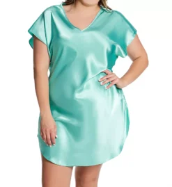 Amanda Rich Plus Size Bias Cut Satin – V-Neck Batwing Sleeve T-Shirt Gown