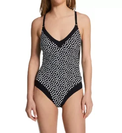 Anita Black & White Polka Dot Mabela - Wireless Bra-Sized V-Neck One Piece Swimsuit
