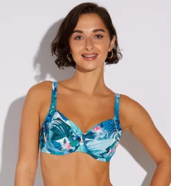 Anita Elna Submarine Blue Tropical Leaf Underwire Bikini Top with Silver Ring Detail