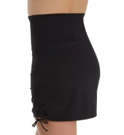 Anne Cole Black Live In Color Tummy Control Skirted Brief – Adjustable Ruched Side Swim Bottom -Her Room US anne cole anne01 mb417 bs