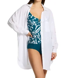 Anne Cole Live In Color Multicolor Abstract Print – Boyfriend Fit Long Sleeve Button Down Beach Cover Up -Her Room US anne cole anne01 mc53001 cs1