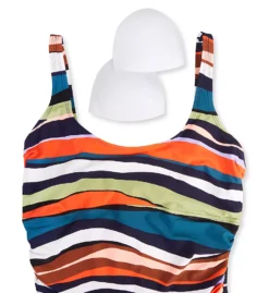 Anne Cole Sandy Waves Wavy Stripe – Shirred Scoop Neck Bra-Back One Piece Swimsuit -Her Room US anne cole anne01 mo05385 cs6