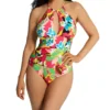 Anne Cole Cabana Party Floral High Neck One Piece Swimsuit – Keyhole Ruffle Detail