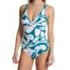 Anne Cole Mari Botanical Green Tropical Twist Front Cut Out One Piece Swimsuit