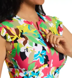 Anne Cole Cabana Party Floral Print Flutter Sleeve Zip Front Rashguard One Piece Swimsuit -Her Room US anne cole anne01 mo07965 cs1