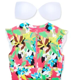 Anne Cole Cabana Party Floral Print Flutter Sleeve Zip Front Rashguard One Piece Swimsuit -Her Room US anne cole anne01 mo07965 cs6