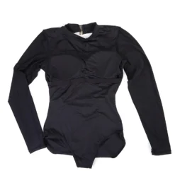 Anne Cole Think Outside The Sun Glossy Black Long Sleeve One-Piece Swimsuit – UPF 50+ Cut-Out Back Surf Suit -Her Room US anne cole anne01 mo08301 cs5