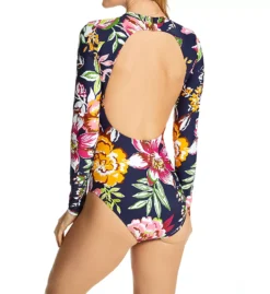 Anne Cole Tropical Bloom Navy Floral Long Sleeve One Piece Swimsuit - UPF 50+ Open Back -Her Room US anne cole anne01 mo08361 bs