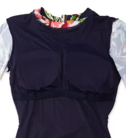 Anne Cole Tropical Bloom Navy Floral Long Sleeve One Piece Swimsuit - UPF 50+ Open Back -Her Room US anne cole anne01 mo08361 cs5