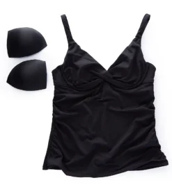 Anne Cole Solid Black Live In Color Underwire Plunge Tankini – Ruched Slimming Swim Top -Her Room US anne cole anne01 mt201a cs2