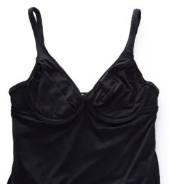 Anne Cole Solid Black Live In Color Underwire Plunge Tankini – Ruched Slimming Swim Top -Her Room US anne cole anne01 mt201a cs3