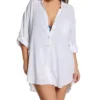 Anne Cole Plus Size Live In Color Tropical Palm Boyfriend Shirt - White Multi Rayon Beach Cover Up