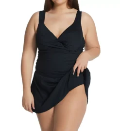 Anne Cole Plus Size Live In Color Black Shirred Twist Underwire Swim Dress -Her Room US anne cole anne01 pd60601 cs1