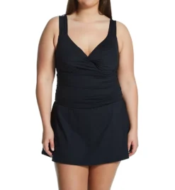 Anne Cole Plus Size Live In Color Black Shirred Twist Underwire Swim Dress -Her Room US anne cole anne01 pd60601 fs