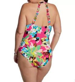 Anne Cole Plus Cabana Party High Neck One Piece Swimsuit – Navy Tropical Floral Ruched Front -Her Room US anne cole anne01 po06465 bs