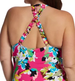 Anne Cole Plus Cabana Party High Neck One Piece Swimsuit – Navy Tropical Floral Ruched Front -Her Room US anne cole anne01 po06465 cs1