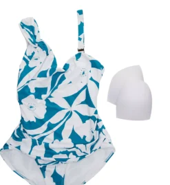 Anne Cole Plus Size Mari Botanical Teal Floral - Asymmetrical One Shoulder One Piece Swimsuit -Her Room US anne cole anne01 po06666 cs6