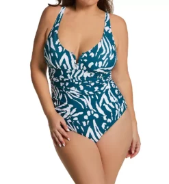 Anne Cole Plus Size Jungle Fever Mixed Animal Print V-Wire One-Piece Swimsuit
