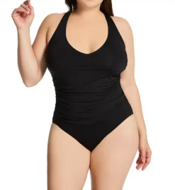 Anne Cole Plus Size Live In Color Shirred V-Neck One Piece Swimsuit - Elegant Crossed Back Design