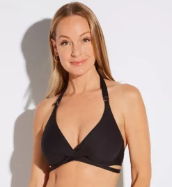 Antigel La Chiquissima Solid Black Strappy Wraparound – Triangle Underwire Halter Swim Top