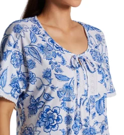 Aria White Eyelet Detail 100% Cotton Short Sleeve Gown – Soft Knit Nightgown with Pockets -Her Room US aria aria01 a00002 cs1