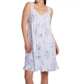 Aria Peach 100% Cotton Jersey Sleeveless Chemise – Embroidered Lace & Shell Button Nightgown