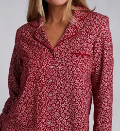 Aria Navy Floral Brushed 100% Cotton Knit Long Pant Pajama Set – Notch Collar PJ Set with Shell Buttons -Her Room US aria aria01 a90012 cs1