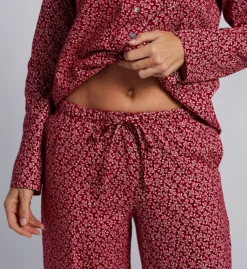 Aria Navy Floral Brushed 100% Cotton Knit Long Pant Pajama Set – Notch Collar PJ Set with Shell Buttons -Her Room US aria aria01 a90012 cs2