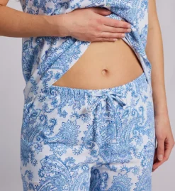 Aria Blue Paisley Brushed Cotton Jersey PJ Set – Floral Lace & Shell Button Sleepwear -Her Room US aria aria01 a90017 cs2