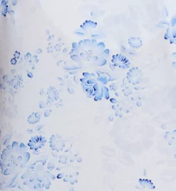 Aria Blue & White Floral Peached Cotton Capri Pajama Set – Lace Detail V-Neck Sleepwear -Her Room US aria aria01 a90023 cs4