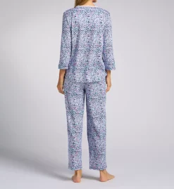 Aria Floral Brushed Cotton Jersey 3/4 Sleeve Pajama Set - Lace Trim Button-Up & Pants -Her Room US aria aria01 a90030 bs