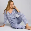Aria Floral Brushed Cotton Jersey 3/4 Sleeve Pajama Set - Lace Trim Button-Up & Pants
