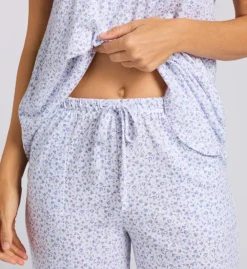 Aria 100% Cotton Peached Jersey Floral Capri Pajama Set - Cap Sleeve Sleepwear -Her Room US aria aria01 a90035 cs2