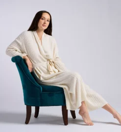 Arlotta 100% Cashmere Baby Cable Texture – Long Wrap Shawl Collar Robe