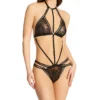 Aubade Boite A Desir Black Lace Trikini Bodysuit – Strappy Gold Hardware One Size Teddy -Her Room US aubade aub001 p086i gs
