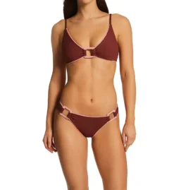 Becca Modern Edge Gracie Black with White Trim Ribbed Buckle Side Hipster Swim Bottom -Her Room US becca bec01 544037 cs1