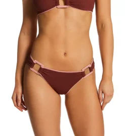 Becca Modern Edge Gracie Black with White Trim Ribbed Buckle Side Hipster Swim Bottom