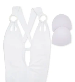 BECCA Skylar Black Plunge One Piece - Pearl O-Ring Strappy Back Swimsuit -Her Room US becca bec01 631037 cs6