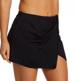 Becca It's A Wrap Black Ruched Overlap Pull-On Stretch Swim Skirt Cover Up