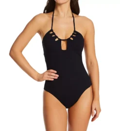 Becca Pucker Up Candice Seersucker Texture Multi-Way Cutout One Piece Swimsuit